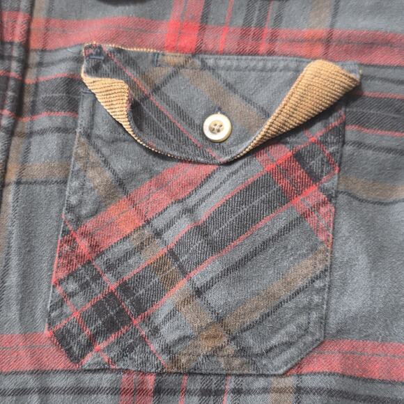 CQR Plaid Flannel Shirt Jacket Mens Large Blue Red Cotton Corduroy Trim - Picture 5 of 8